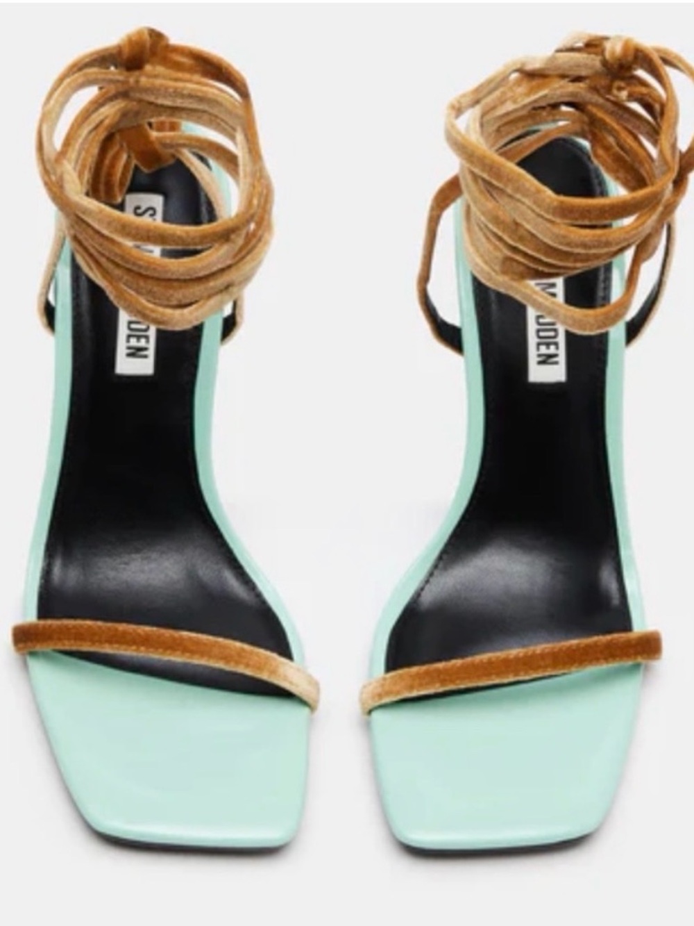 NWOT Steve Madden Mint Green and Tan Velvet Ankle-Tie Heels